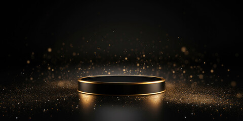 black golden pedestal for product präsentation with copy space