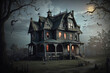 Haunted House. A creepy haunted house with a weathered, vintage look for Halloween and other spooky occasions