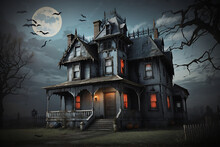 Haunted House. A Creepy Haunted House With A Weathered, Vintage Look For Halloween And Other Spooky Occasions