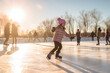 Joyful ice skating session on a frozen pond or rink, capturing the magic of winter sports. Generative Ai