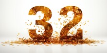 Number 32 Made From Gold Glitter, White Background