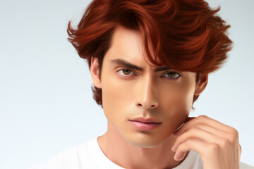 Aufkleber - A picture of a man with red hair posing for a photo. Suitable for various uses.