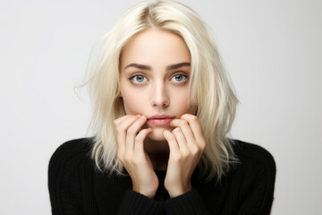 Aufkleber - A woman with blonde hair posing for a picture. This versatile image can be used for various purposes.