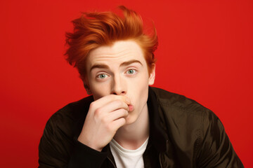 Poster - A picture of a man with red hair wearing a black jacket. This versatile image can be used for a variety of purposes.