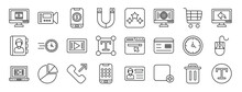 Set Of 24 Outline Web Basic Ui Icons Such As Video Player, Video Call, Mobile, Magnet, Stars, Globe, Shopping Cart Vector Icons For Report, Presentation, Diagram, Web Design, Mobile App