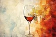 Artistic watercolor depiction of a wine glass against an abstractly textured background. Generative AI