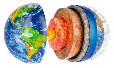 Wall Mural - earths layers, internal structure of earth, cross-section of the earth. 3d rendering isolated on tra