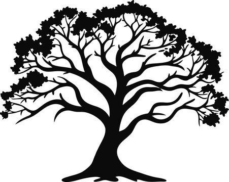 Black tree silhouette isolated on white background, vector Illustrations