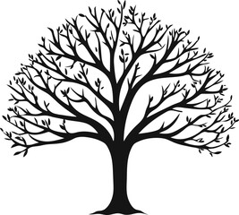 vector illustration. bare tree silhouette without barren leaves dead no scary black life. hand drawn
