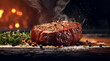 Grilled beef  filet Mignonsteak with herbs and spicessteak served on a wooden board