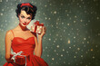 © Laughing Cat - Stylish Vintage Woman Christmas Postcard created with Generative AI technology