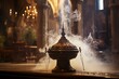 A censer emitting smoke and incense inside a church. Generative AI