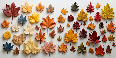 Dozens of Autumn Leaves on White