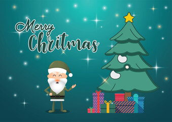 Merry christmas and happy new year xmas tree. Santa Claus. Christmas tress with giftbox. illustrator vector.