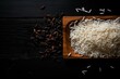 Basmati rice on black wood. Generative AI