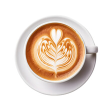 Coffee Cup Latte Art, Top View Isolated On A White Background