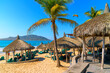 An oceanfront resort offers private huts and cabanas along the sandy Playa Gaviotas beach in the Golden Zone of Mazatlan, Mexico, along the Sinaloa Riviera.	