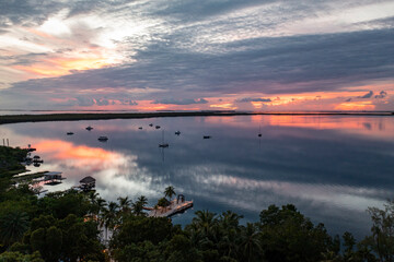 Poster - Aerial view of sunset reflection in Key Largo, Florida Keys landscape seascape