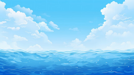 Wall Mural - Hand drawn cartoon blue sky and sea illustration background
