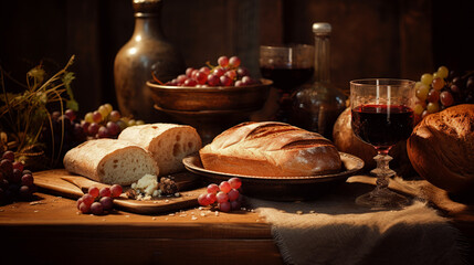 Poster - communion table set bread wine