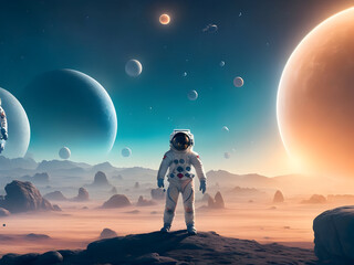 Wall Mural - An explorer exploring a strange planet