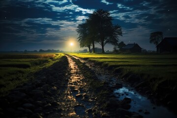 Aufkleber - Gravel road in the countryside at night .