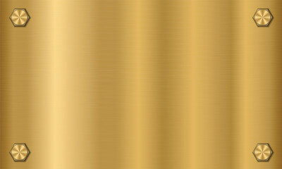 Poster - Golden metal texture background with bolts. Gold plate with bolts. Metallic texture effect. Steel background. Vector illustration