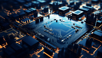 Poster - Circuit hardware digital tech science board blue communication technology processor electronic computing motherboard