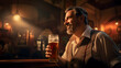 Old man drink beer on pub