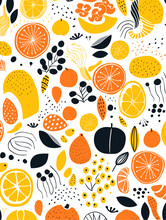 Floral Fruits Abstract Seamless Pattern Background. Good For Fashion Fabrics, Children’s Clothing, T-shirts, Postcards, Email Header, Wallpaper, Banner, Posters, Events, Covers, And More.