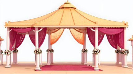 3d Indian hindu wedding mandap, decorations isolated with white background