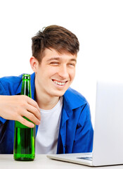 Sticker - Cheerful Young Man with a Beer