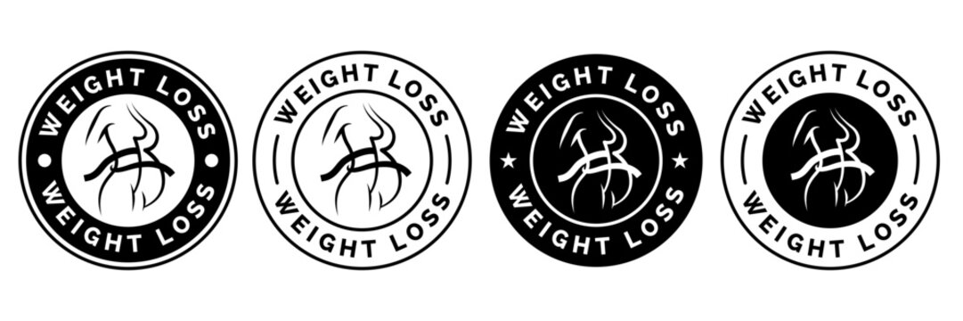 Set weight loss silhouette logo designs simple for slim and diet health care services.