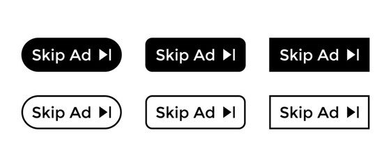 Aufkleber - Skip ad button icon vector set collection. Advertisement sign symbol