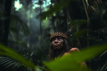 Tropical man forest. Travel amazon. Generate Ai