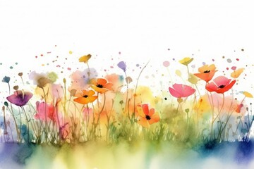 Poster - Watercolor poppies illustration. Summer art nature. Generate Ai