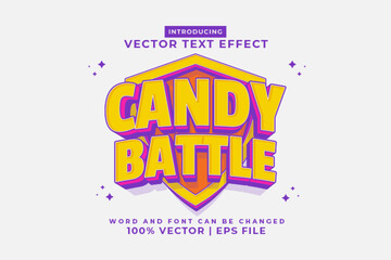 Poster - Editable text effect Candy Battle 3d cartoon template style premium vector