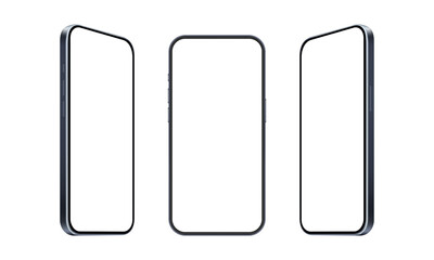 Fototapete - Modern Smartphones Set, Blank Screens, Front, Side View, Isolated on White Background. Vector Illustration