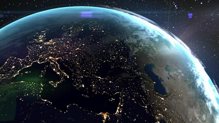 Wall Mural - beautiful realistic view from space of the european continent. the planet earth slowly rotates in th