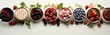 © Mary_muis.UA - Sweet pastries with berries. Various assortment in the confectionery. Mousse cake with sponge cake and cream. Elegant decoration by the pastry chef. Place for copy space, banner