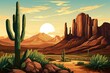 illustration of a tall cactus amidst mountainous desert landscape. Generative AI