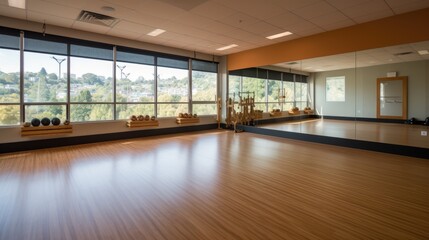 Wall Mural - Spacious Yoga Studio with Serene Bamboo Flooring