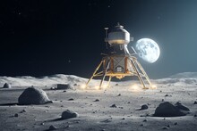 Lunar Spacecraft On Moon Exploration Indian Chandrayaan-3 Launch Hover Dark Side Of Moon Space Discovery Cosmos Orbit Spaceship Rocket Launch Astronomy Satellite Earth Orbit Planet Scientific Mission