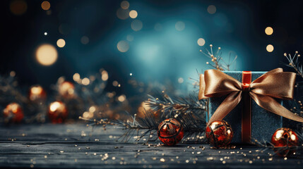 Wall Mural - present with golden bow before bokeh background