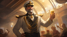 A Seasoned Captain Aboard A Luxurious Cruise Ship, Extending A Cordial Welcome To Passengers Eager To Start Their Voyage