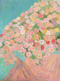 Fototapeta Sypialnia - woman with flowers. oil painting. illustration