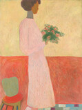 Fototapeta Sypialnia - woman with flowers. oil painting. illustration