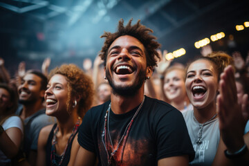 Canvas Print - A group of fans at a pop music festival, enjoying the unity and euphoria of live music events. Generative Ai.