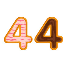 44 Number Sweet Glazed Doughnut Vector Illustration