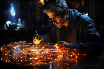 Aufkleber - A quantum physicist conducting a double-slit experiment, exploring the wave-particle duality of quantum particles. Generative Ai.